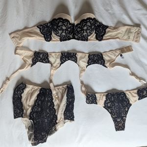 Blush and black Blush Lingerie set with garter belt, bra, thong/brief panty